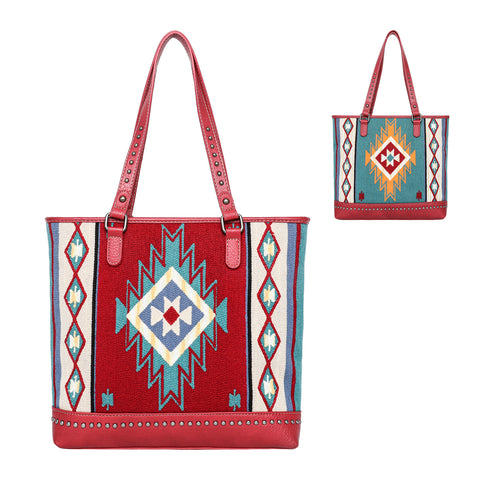 MW1105G-8317 Montana West Aztec Tapestry Tote (Double Sided Design) - Red