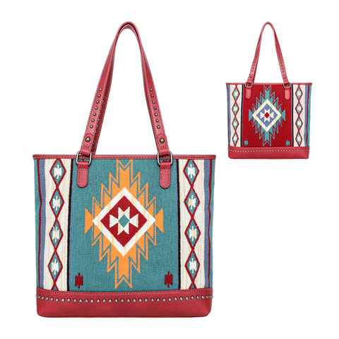 MW1105G-8317 Montana West Aztec Tapestry Tote (Double Sided Design) - Red