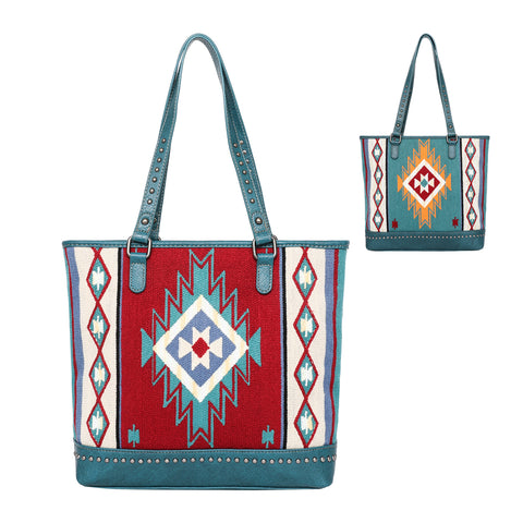 MW1105G-8317 Montana West Aztec Tapestry Tote Double Sided Design - Turquoise