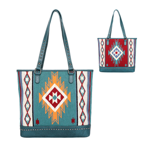 MW1105G-8317 Montana West Aztec Tapestry Tote Double Sided Design - Turquoise
