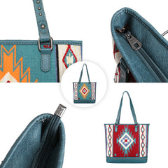 MW1105G-8317 Montana West Aztec Tapestry Tote Double Sided Design - Turquoise