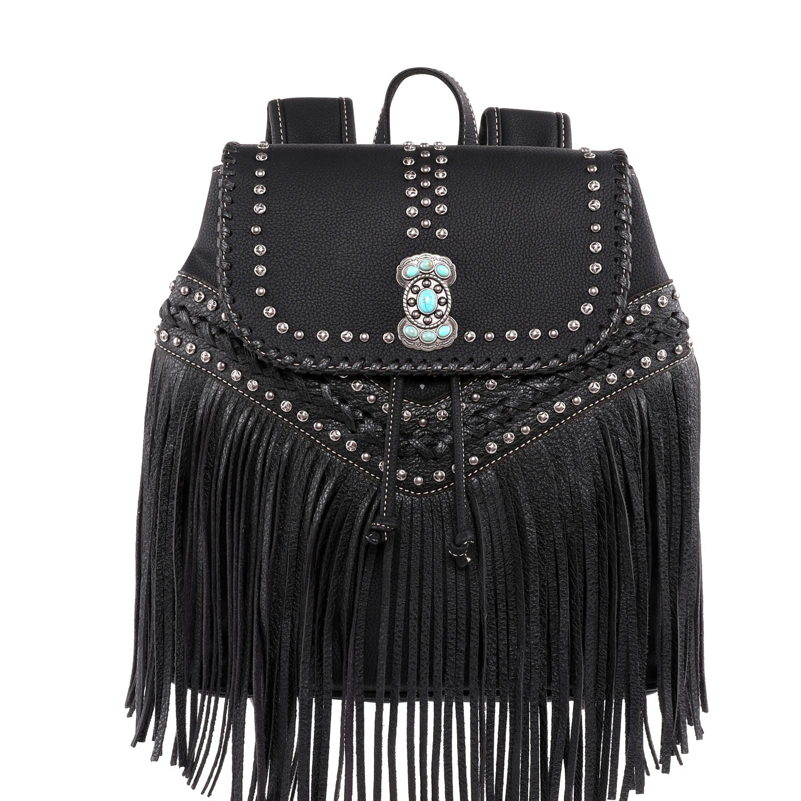 Black fringe on sale backpack purse