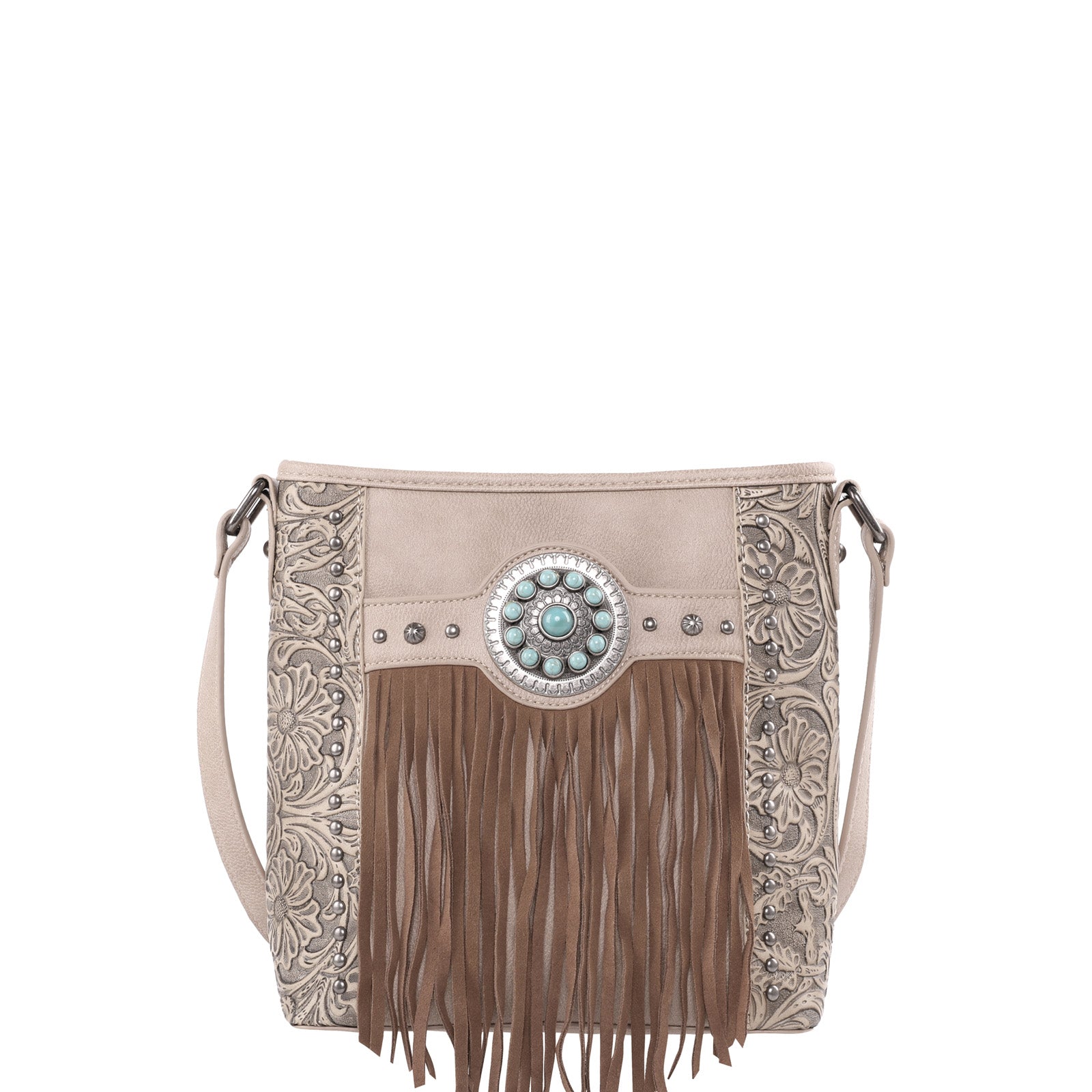 White Fringe Bohemian Tooled Leather Messenger Crossbody Bag Purse   Montana West, American Bling, Trinity Ranch Western Purses & Bags