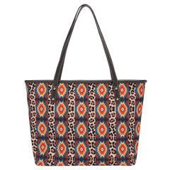 MW1164-8112 Montana West Aztec Leopard Print Canvas Tote Bag