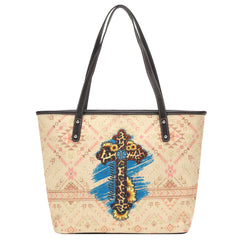 MW1170-8112 Montana West Aztec Leopard Cross Print Canvas Tote Bag