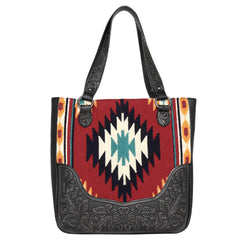 MW1175G-8317 Montana West Aztec Tapestry Tooled Collection Concealed Carry Oversized Tote