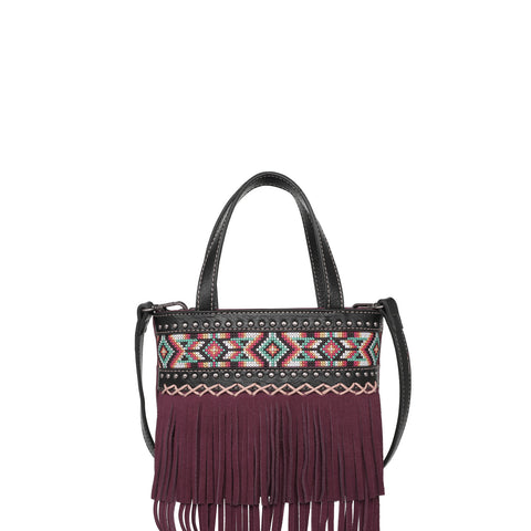 MW1203-923 Montana West Embroidered Aztec Fringe Collection Small Tote/Crossbody