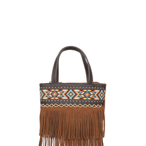 MW1203-923 Montana West Embroidered Aztec Fringe Collection Small Tote/Crossbody