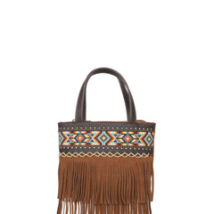 MW1203-923 Montana West Embroidered Aztec Fringe Collection Small Tote/Crossbody
