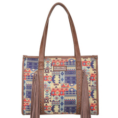 MW1223-816 Montana West Aztec Double Sided Print Fringe Tote - Brown