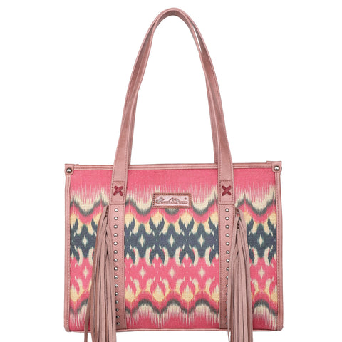 MW1223-816 Montana West Distressed Multi Tribal Double Sided Print Fringe Tote -Fuchsia