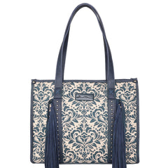 MW1223-816 Montana West Tribal Mandala Double Sided Print Fringe Tote - Navy