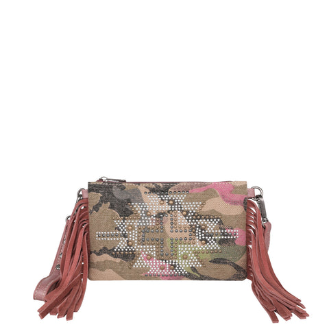 MW1226-181 Montana West Aztec Collection Camo Print Canvas Crossbody/Wristlet