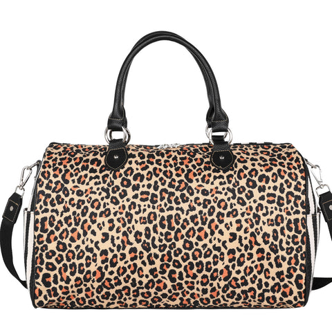 MW1227-5110 Montana West Leopard Print Canvas Weekender Bag