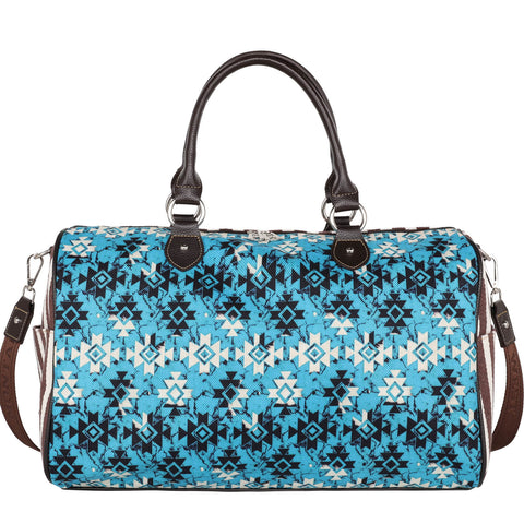 MW1229-5110 Montana West Blue Tribal Geometric Print Canvas Weekender Bag