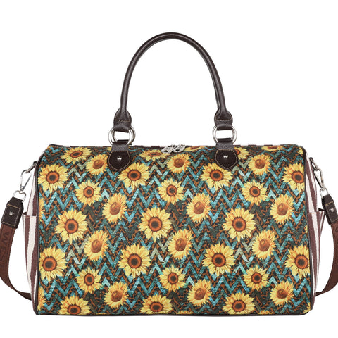 MW1232-5110 Montana West Leopard Sunflower Print Canvas Weekender Bag
