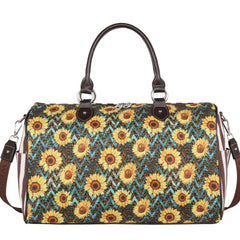 MW1232-5110 Montana West Leopard Sunflower Print Canvas Weekender Bag