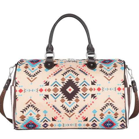 MW1235-5110 Montana West Tan Southwest Geometric Print Canvas Weekender Bag