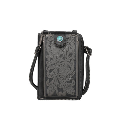 MW629BK Montana West Western Tooled Phone Case Crossbody Wallet Black