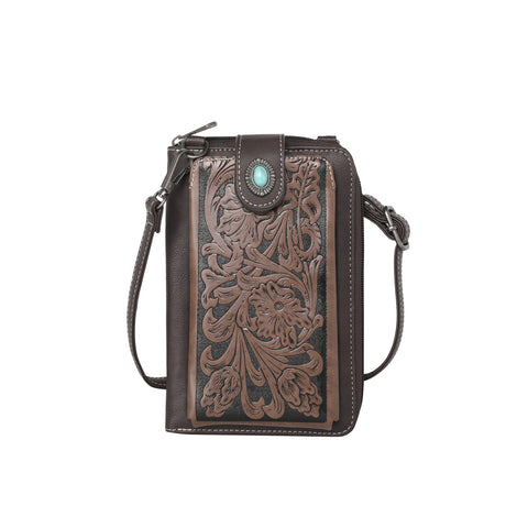 MW629CF Montana West Western Tooled Phone Case Crossbody Wallet Coffee