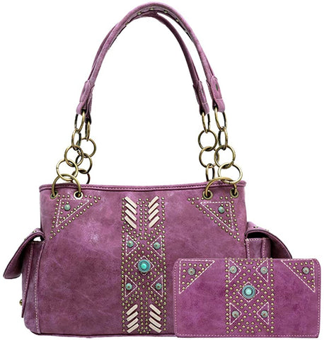 MW856G-8085 Montana West Aztec Collection Concealed Carry Satchel and Wallet Set