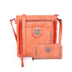 MW918G-9360W  Montana West Concho Collection Crossbody Bag Wallet Set