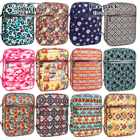 MWB-06 Montana West Western Pattern Print Canvas Bible Cover/Book Cover/Multi Purpose Bag Pre-pack (12Pcs/Case)