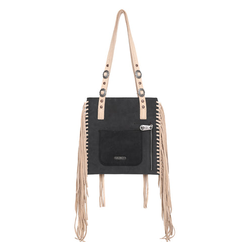 MWL-G020 Montana West Real Leather Bohemian Fringe Collection Concealed Carry Shoulder Bag - Black