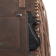 MWL-G020 Montana West Real Leather Fringe Collection Concealed Carry Shoulder Bag - Grey