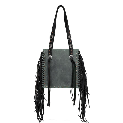 MWL-G020 Montana West Real Leather Fringe Collection Concealed Carry Shoulder Bag - Grey