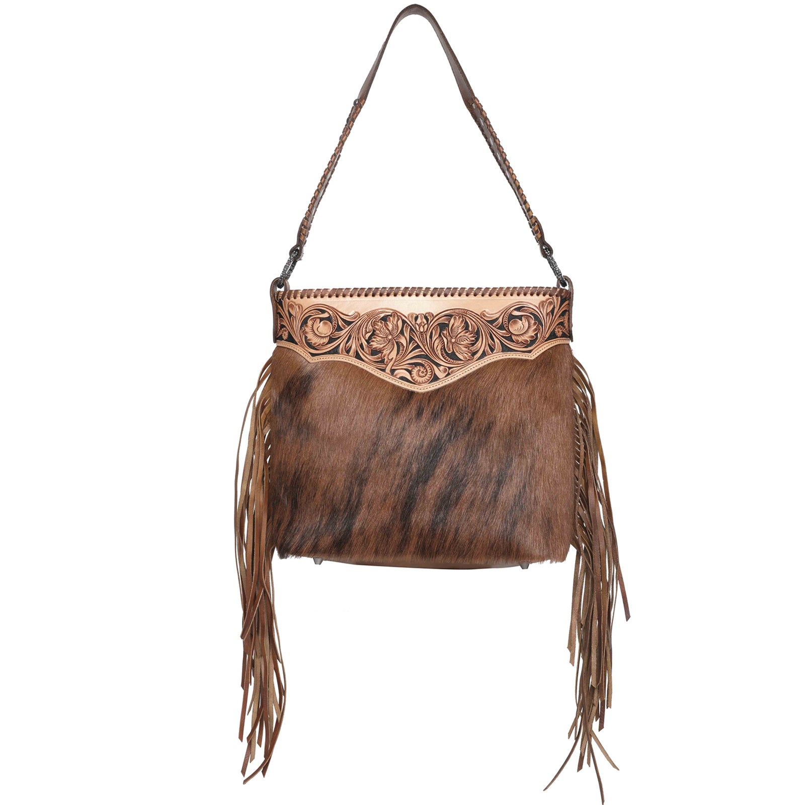 Montana West Genuine Leather Tooled Collection Fringe Crossbody