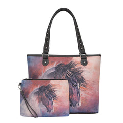 MWS1021-8112 Montana West Horse Canvas Tote Bag with Wristlet