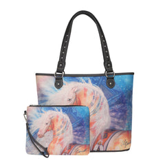 MWS1023-8112 Montana West Horse Canvas Tote Bag with Wristlet