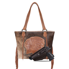 MWT118-H8317 Trinity Ranch Hair-On Cowhide Indian Chief Collection Concealed Carry Tote