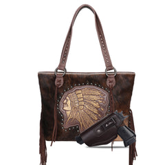 MWT118-H8317 Trinity Ranch Hair-On Cowhide Indian Chief Collection Concealed Carry Tote