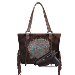 MWT118-H8317 Trinity Ranch Hair-On Cowhide Indian Chief Collection Concealed Carry Tote