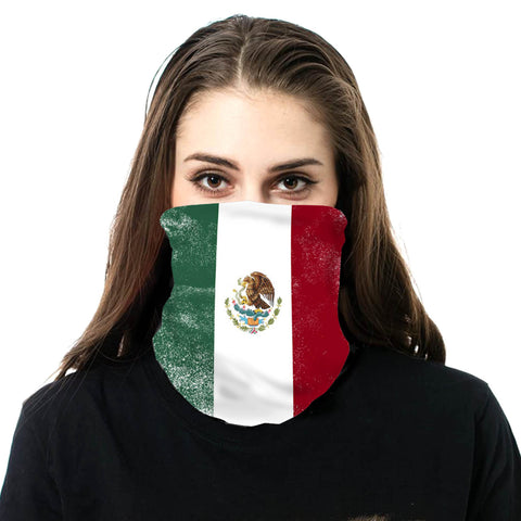 NFC-9010 Mexico Flag Print Neck Gaiter Face Mask Reusable, Washable Bandana /Head Wrap Scarf-1Pcs/Pack