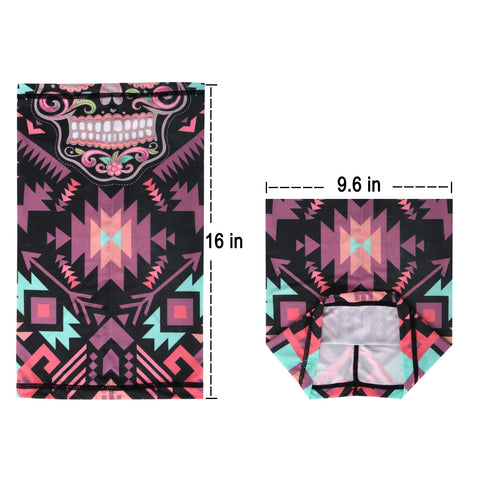 NFC-9011 Black Aztec Sugar Skull Floral Print Neck Gaiter Face Mask Reusable, Washable Bandana /Head Wrap Scarf-1Pcs/Pack