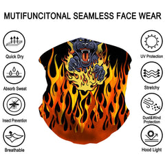 NFC-9016  Flaming Black Tiger Print Neck Gaiter Face Mask Reusable, Washable Bandana /Head Wrap Scarf-1Pcs/Pack