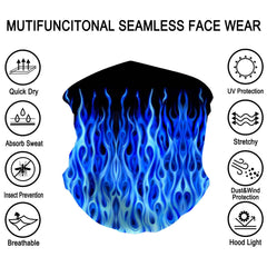 NFC-9017  Blue Flame Fire Neck Gaiter Face Mask Reusable, Washable Bandana /Head Wrap Scarf-1Pcs/Pack