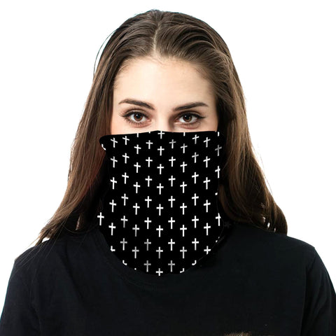 NFC-9021  Black White Crosses Print Neck Gaiter Face Mask Reusable, Washable Bandana /Head Wrap Scarf-1Pcs/Pack