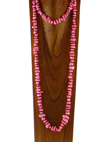 NKS180510-05  60"L PINK TQ BIG CHIPS W/SEED BEADS NECKLACE
