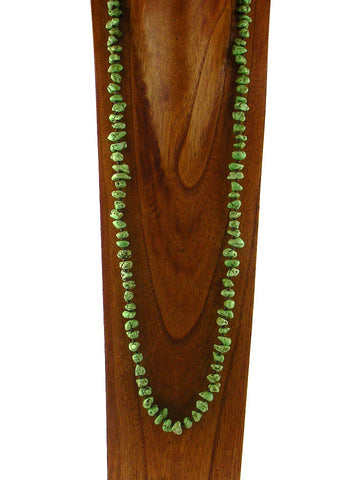 NKS180511-01  40" L APPLE GREEN TQ BIG CHIPS WITH SEED BEADS NECKLACE