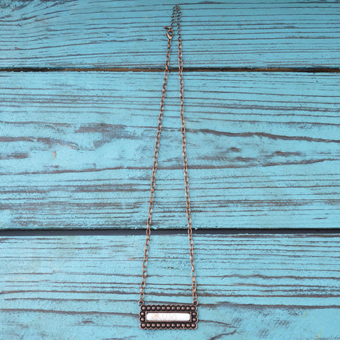 NKY220530-04  Western Rectangle Stone Pendant Copper Necklace 18"