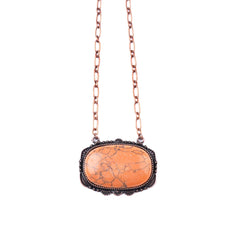 NKY220530-05  Western Oval Stone Pendant Copper Necklace 24"