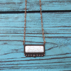 Necklace NKY220530-07  Western Rectangle Stone Pendant Copper Necklace 24"