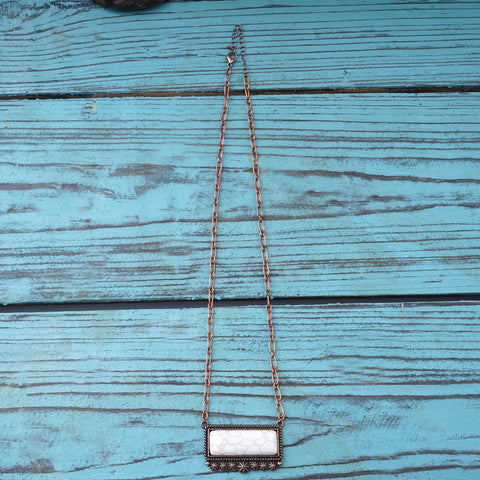 Necklace NKY220530-07  Western Rectangle Stone Pendant Copper Necklace 24"