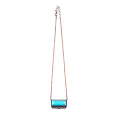Necklace NKY220530-08  Western Rectangle Stone Pendant Copper Necklace 18"
