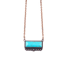 Necklace NKY220530-08  Western Rectangle Stone Pendant Copper Necklace 18"