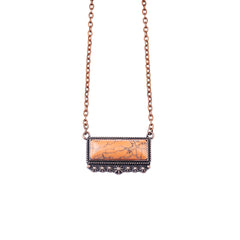 Necklace NKY220530-08  Western Rectangle Stone Pendant Copper Necklace 18"